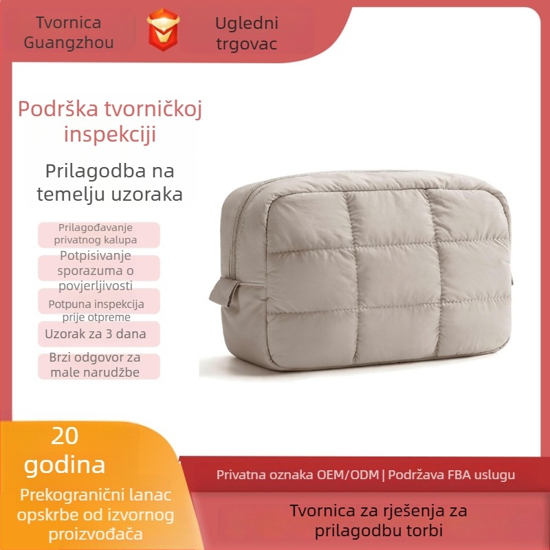 Prešivana pufasta torbica za makeup za putovanja, prijenosna torbica za kozmetiku, izrađena po mjeri
