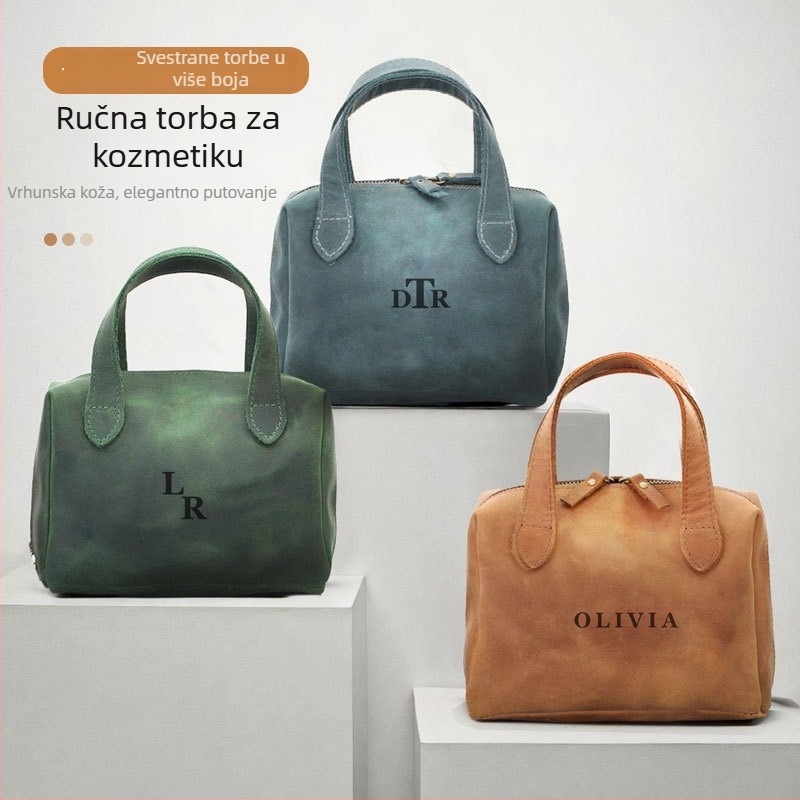 Mat kožna toaletna torbica, retro stil, velika kapaciteta za kozmetiku