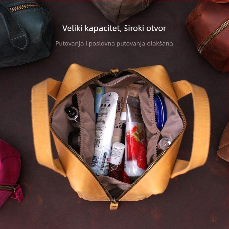 Mat kožna toaletna torbica, retro stil, velika kapaciteta za kozmetiku
