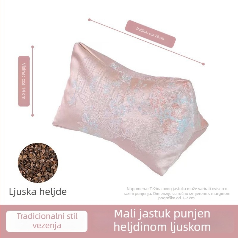 Jastučić za vrat u kineskom stilu s brokatnom tkaninom, napunjen heljdom, valovitog oblika, za odmor u uredu ili kod kuće; ručna izrada, jezgra od vlakana soje.