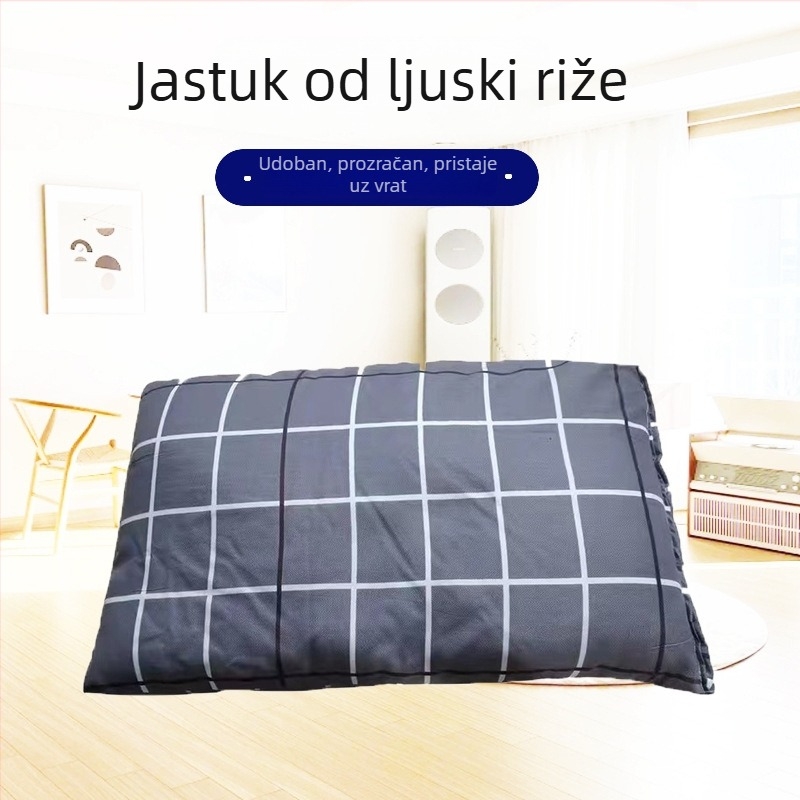 Jastuk od rižinih ljuskica, heljde ljuskica i proso ljuskica, potpora vrata, pravokutni oblik, plava boja, za jednu osobu