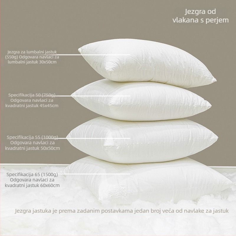 Jastučno jezgro s navlakom od 100% pamuka i punilom od svile-pamukovog vlakna, 50×50 cm, bijela, moderni minimalistički stil