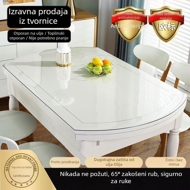 Ovalni prozirni PVC podložak za stol – otporan na ulje i vodu, zaštita od opeklina, bez pranja, izgled mekog stakla