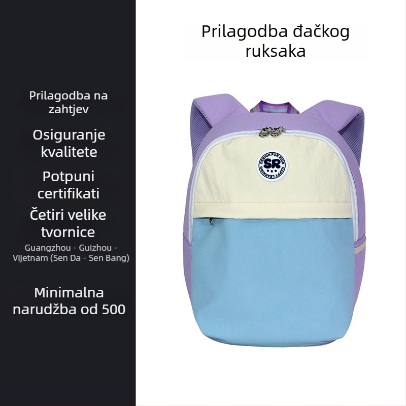 Ranac u makaron bojama za osnovnu školu i vrtić, lagan dječji ruksak s blok boja, prilagodljiv, sladak za putovanja