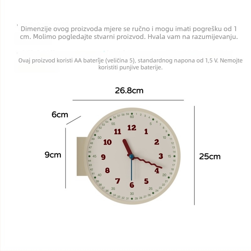 Dvostrani kutni zidni sat, dnevni boravak, nordijski minimalistički dizajn, akrilni brojčanik, debljina 15 mm