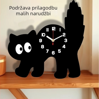 Slatki crtani mačji zidni sat, tih, minimalistički drveni zidni sat za dom