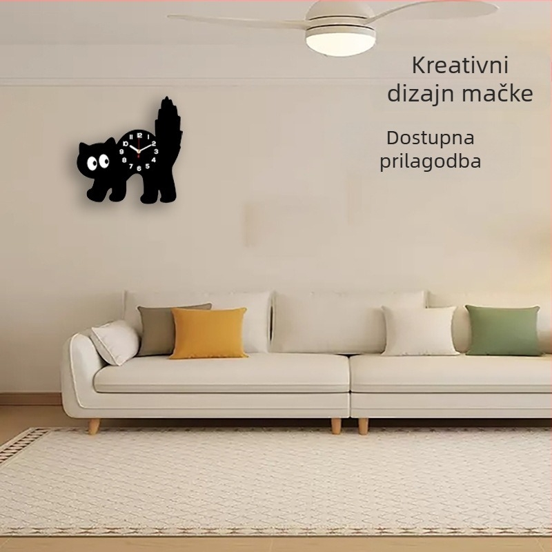 Slatki crtani mačji zidni sat, tih, minimalistički drveni zidni sat za dom