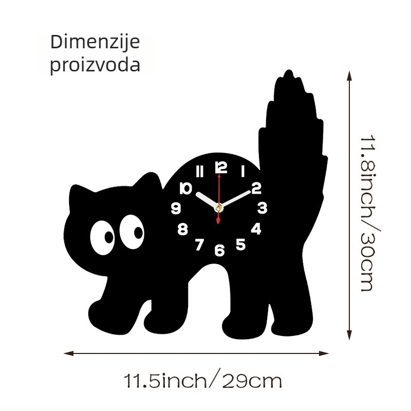 Slatki crtani mačji zidni sat, tih, minimalistički drveni zidni sat za dom