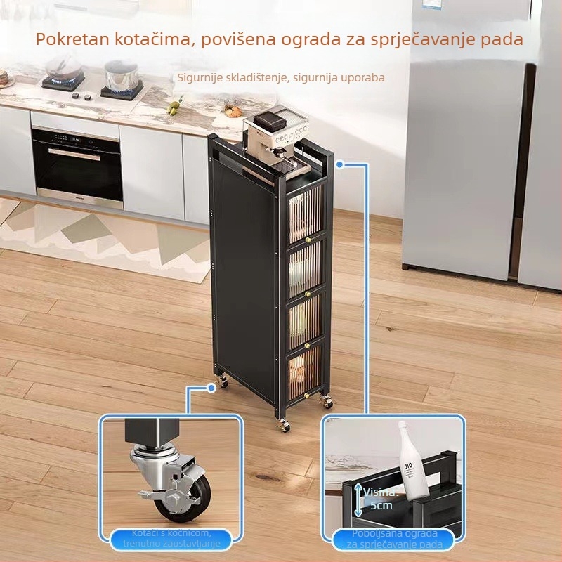 Kuhinjski ormar za uski prostor s izvlačnim policama na strani hladnjaka, uski rub