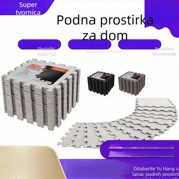Ploče od EVA pjene s interlock sustavom, uzorak lišća, crno-siva, apsorpcija udara, 30 × 30 × 1 cm