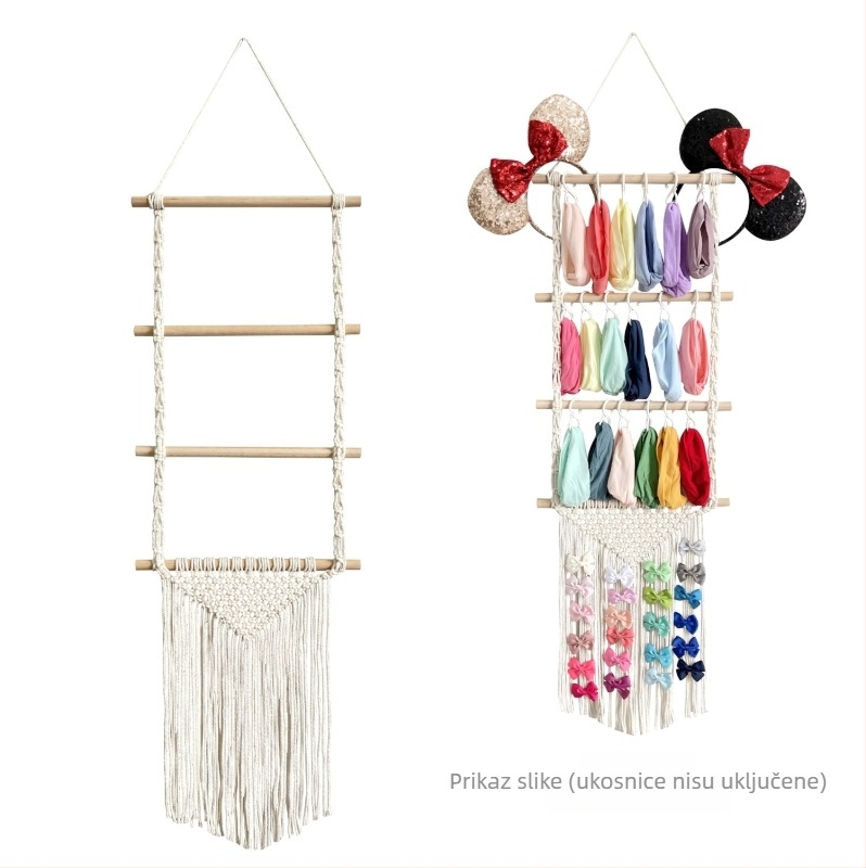 Boho DIY pleteni držač za kosu i kopče — tapiserija od pamuka sa resicama za zidno kačenje