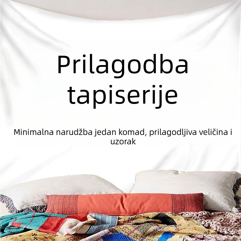 Goblen s japanskim anime motivima, trešnjino cvijeće i planine, sunčeva svjetlost – istočnjačka apstraktna umjetnost