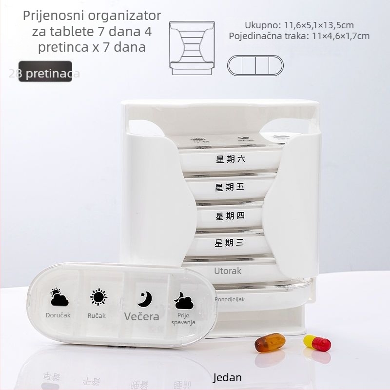 Sedmodnevni prenosni organizator za tablete s poklopcem, velikog kapaciteta, za jutro, ručak i večer