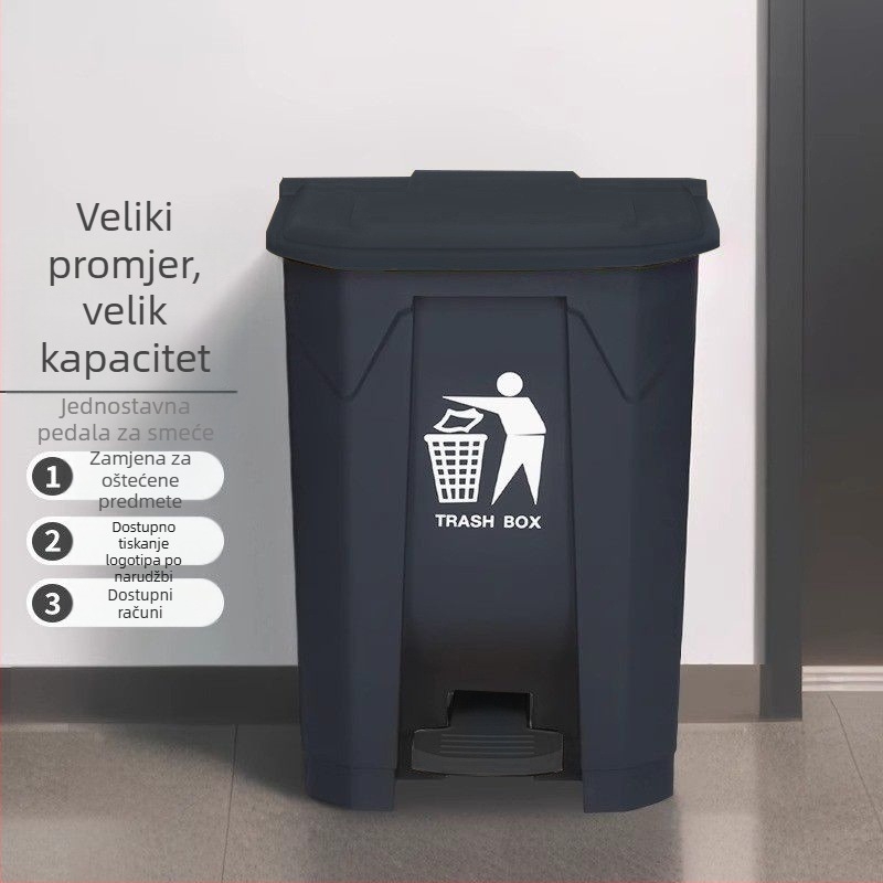 Sivo-crni pedalski kantu za smeće s poklopcem, velikog kapaciteta, za kuhinju, catering i vanjsku upotrebu