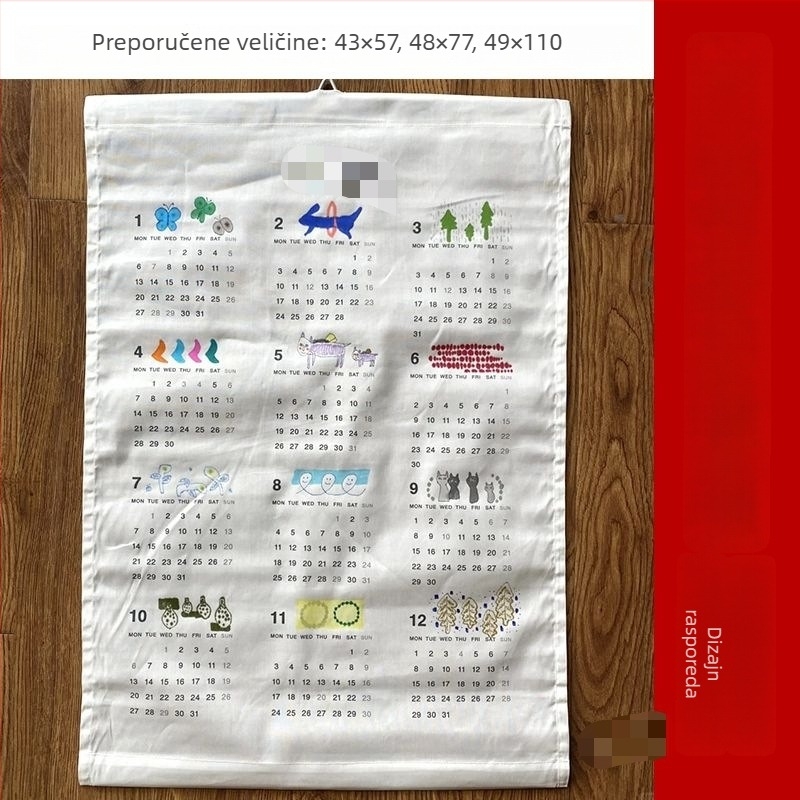 Goblen s kalendarom 2026. godine – karikaturan dizajn, zidna dekoracija za spavaću sobu