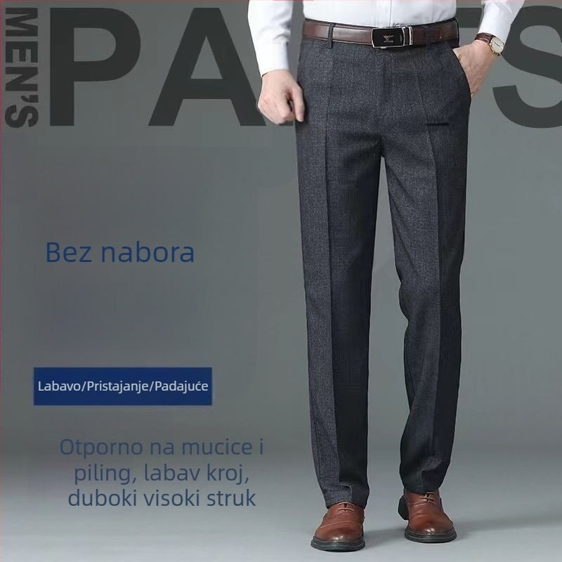 Debele muške hlače za proljeće i jesen, otporne na gužvanje, visokim strukom, opuštena kroj, ravne nogavice, tople