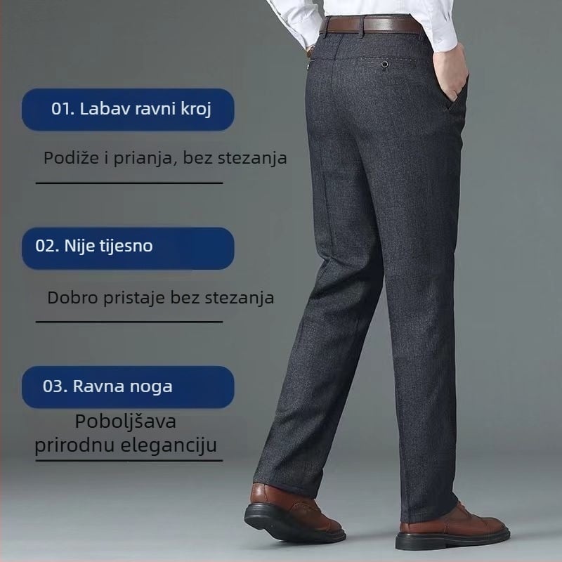 Debele muške hlače za proljeće i jesen, otporne na gužvanje, visokim strukom, opuštena kroj, ravne nogavice, tople