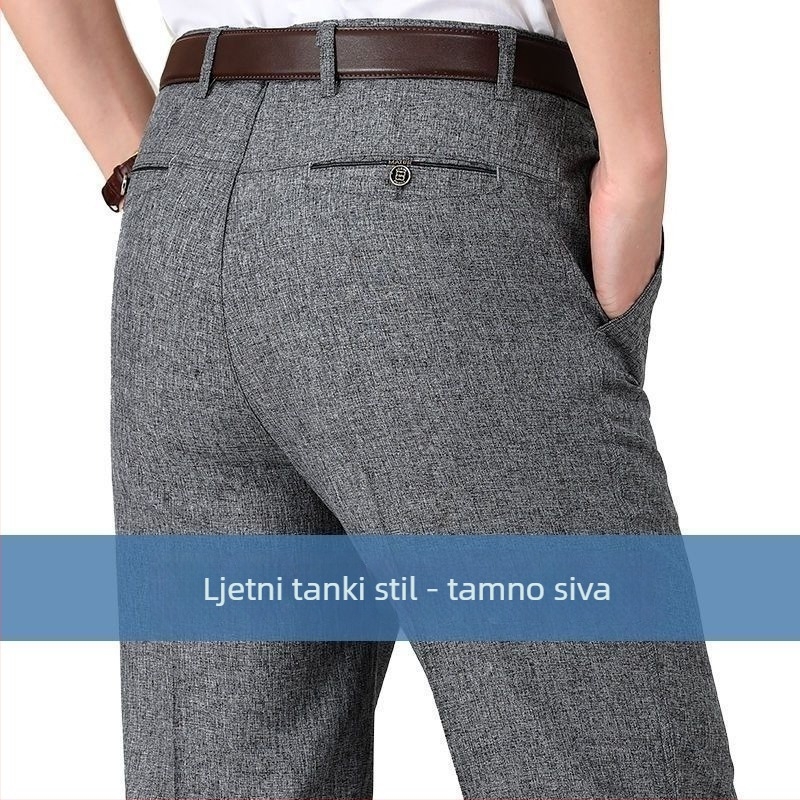 Debele muške hlače za proljeće i jesen, otporne na gužvanje, visokim strukom, opuštena kroj, ravne nogavice, tople