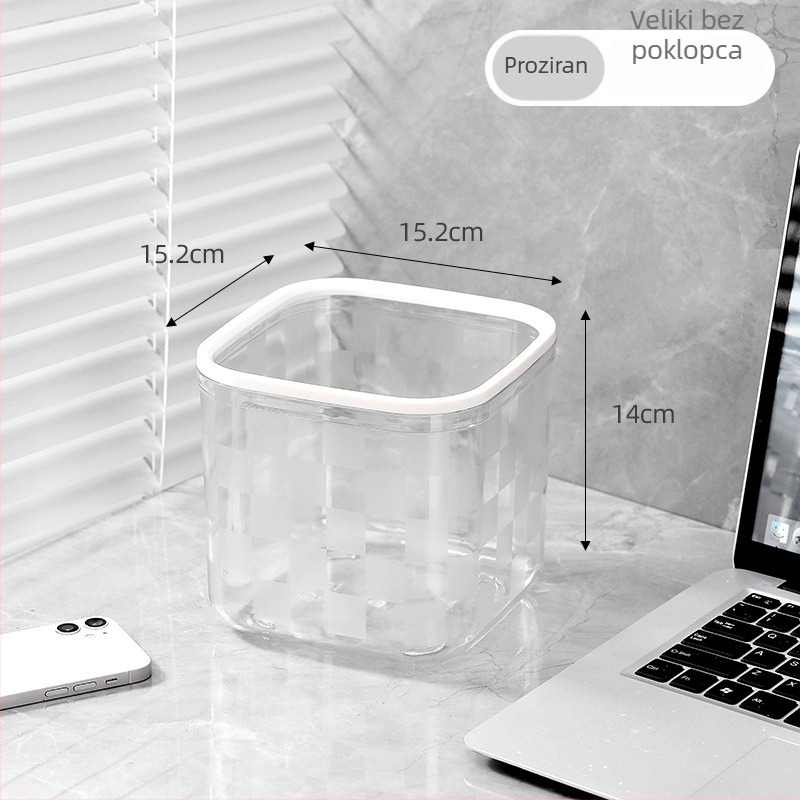 PET stolni koš za otpad, četvrtasti plastični koš, skandinavski stil, bez poklopca, kapaciteta 12 L