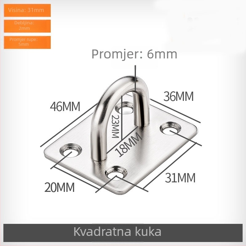 Set kuki od nehrđajućeg čelika za strop: U‑oblik vršni kukica, kukica za stropni ventilator, kukica za vrećicu s pijeskom, kukica za svjetlo, hvataljka kukica, fiksna kukica, željezni prsten i pribor