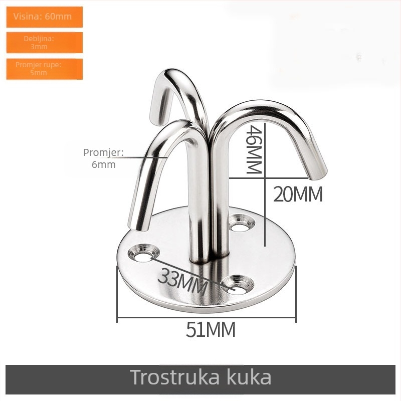 Set kuki od nehrđajućeg čelika za strop: U‑oblik vršni kukica, kukica za stropni ventilator, kukica za vrećicu s pijeskom, kukica za svjetlo, hvataljka kukica, fiksna kukica, željezni prsten i pribor