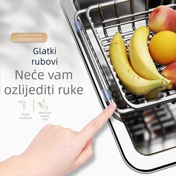 Teleskopska odvodna košara za sudoper od nehrđajućeg čelika s filtrom za pranje povrća