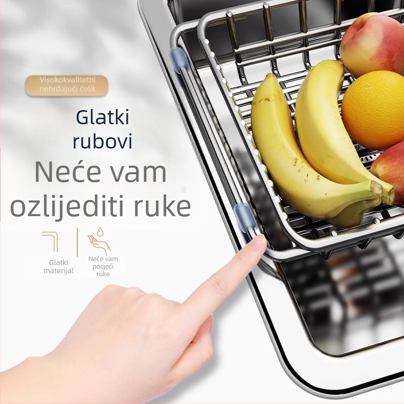 Teleskopska odvodna košara za sudoper od nehrđajućeg čelika s filtrom za pranje povrća