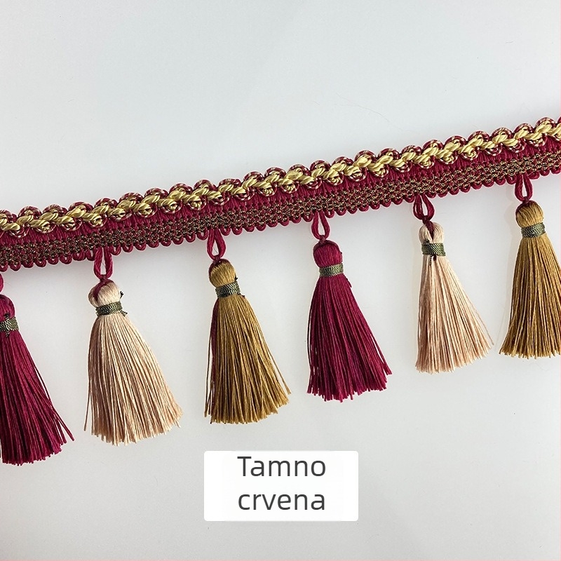 9 cm trobojna zavjesa čipka s resicama i perlicama za svečanu vjenčanu dekoraciju, crvena čipka