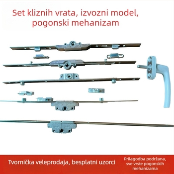 Set za klizna vrata s unutarnjim i vanjskim mehanizmom otvaranja, plastično-čelični prozorski dodaci, pogonska šipka