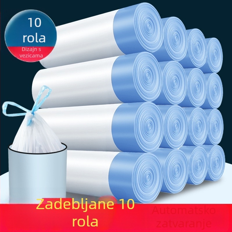 Izdržljive vreće za smeće sa šnurlom, kućne uporabe, crne, velike, prenosne, automatsko zatvaranje, plastične vreće za kuhinju