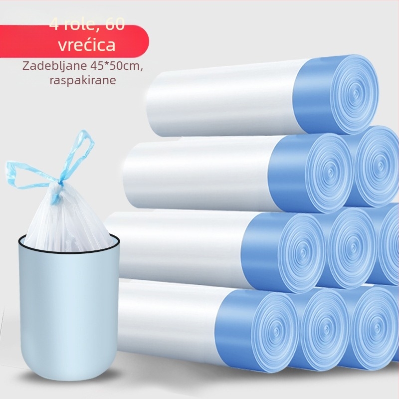 Izdržljive vreće za smeće sa šnurlom, kućne uporabe, crne, velike, prenosne, automatsko zatvaranje, plastične vreće za kuhinju