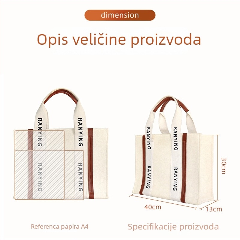 Ženska platnena tote torba, velika zapremina, moderan i jednostavan dizajn, ojačana platnena torba, prilagođavanje proizvođača