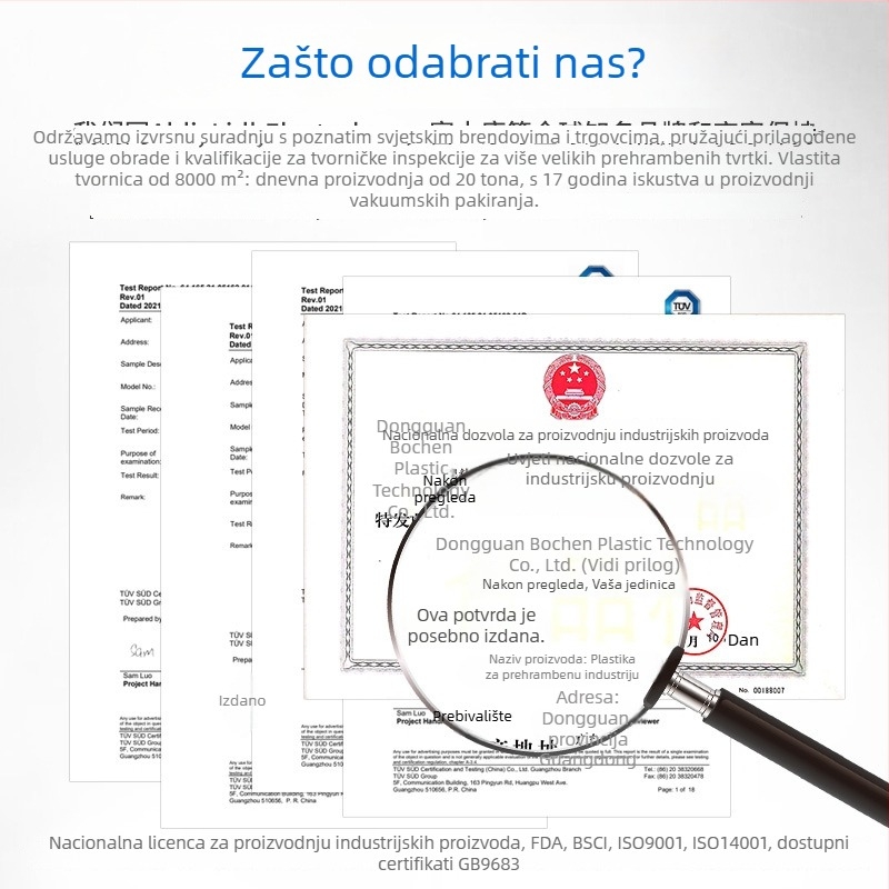 Bochen vakuumske vrećice za hranu s teksturiranim ventilom za očuvanje svježine i hlađenje, zaštita od prašine i vlage