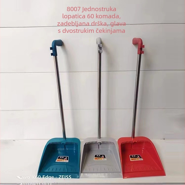 Plastična lopatica za prašinu s ručkom od nehrđajućeg čelika, set uključuje kantu i ručicu za metlu; glava metle nije uključena