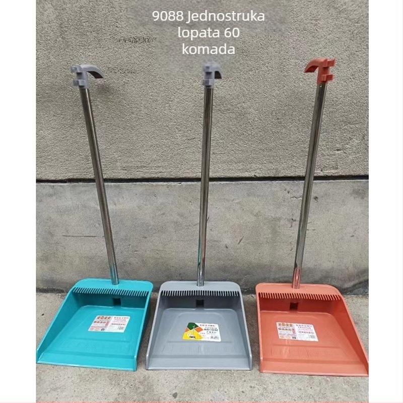 Plastična lopatica za prašinu s ručkom od nehrđajućeg čelika, set uključuje kantu i ručicu za metlu; glava metle nije uključena