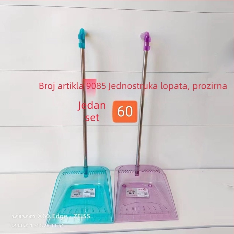 Plastična lopatica za prašinu s ručkom od nehrđajućeg čelika, set uključuje kantu i ručicu za metlu; glava metle nije uključena