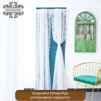 Čipkasta zavjesa za vrata, francuski stil, romantična spavaća soba, cvjetni uzorak, prozirna zavjesa