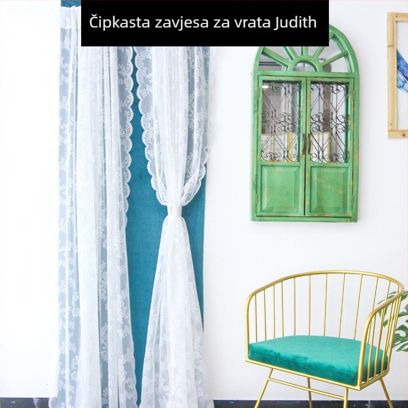 Čipkasta zavjesa za vrata, francuski stil, romantična spavaća soba, cvjetni uzorak, prozirna zavjesa
