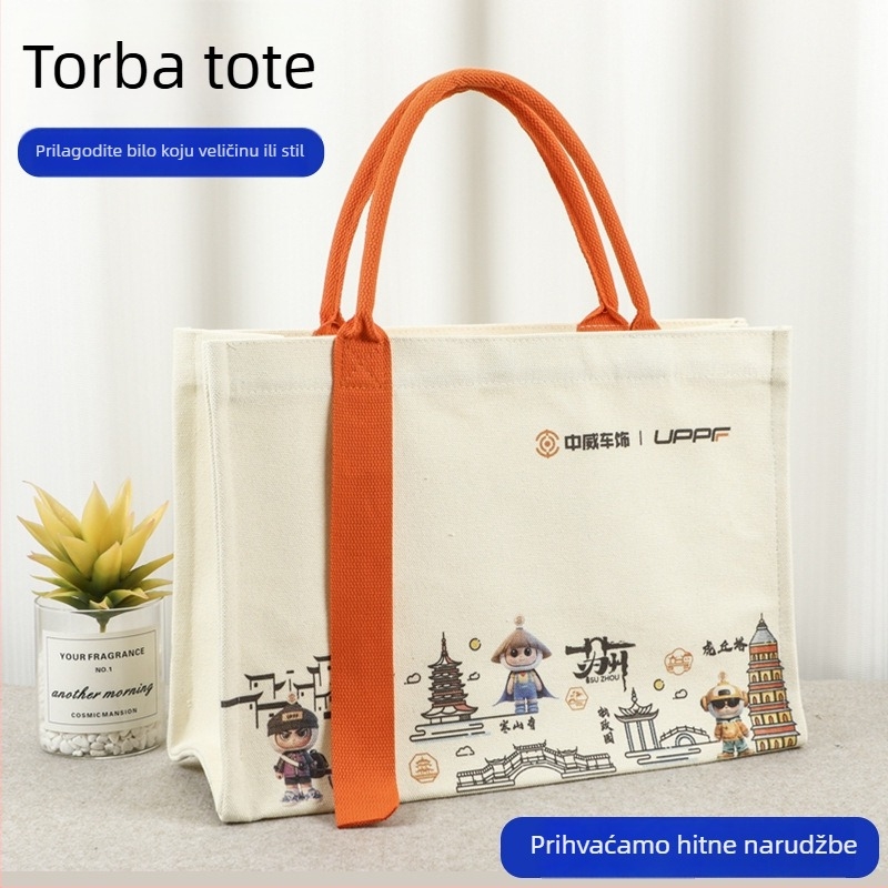 Prilagođena platnena torba za sveučilišnu obuku, elegantna tote torba s ukrasnom vrpcom i otiskom logotipa za događanja