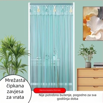 Ljetna čipkasta zavjesa za vrata protiv komaraca, jednostruka za vrata/ormar, bez bušenja, s ljepljivom trakom za montažu, spavaća soba