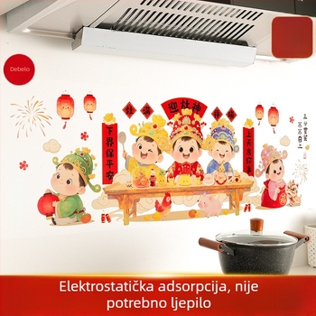 Festivalske kuhinjske naljepnice kineskog stila, otporne na masnoću za štednjak, vodootporne elektrostaticke zidne naljepnice, vatrootporne i otporne na visoke temperature