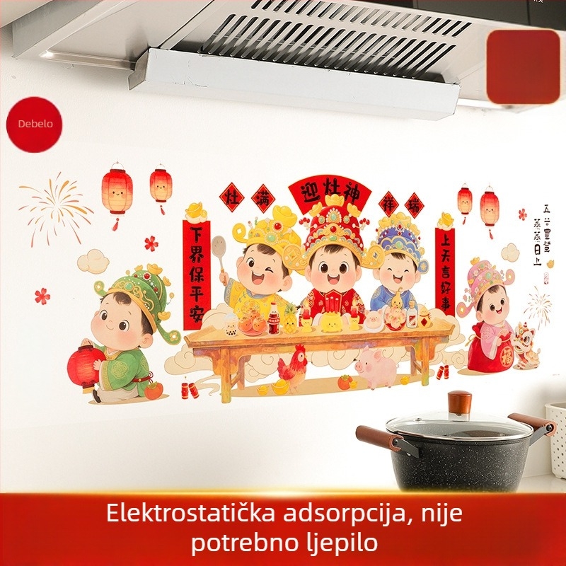 Festivalske kuhinjske naljepnice kineskog stila, otporne na masnoću za štednjak, vodootporne elektrostaticke zidne naljepnice, vatrootporne i otporne na visoke temperature