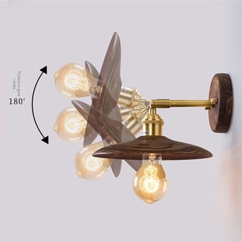 Retro nordijska zidna lampa uz krevet s prekidačem, drvo u boji oraha, masivno drvo, nostalgična kreativna rasvjeta
