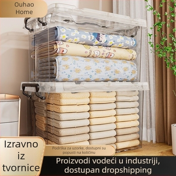 Prozirna plastična kutija za skladište s poklopcem, velik kapacitet 90–100 L, otporna na prašinu i vlagu, za odjeću i posteljinu