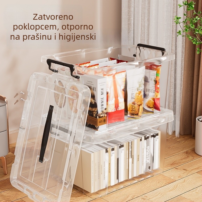 Prozirna plastična kutija za skladište s poklopcem, velik kapacitet 90–100 L, otporna na prašinu i vlagu, za odjeću i posteljinu