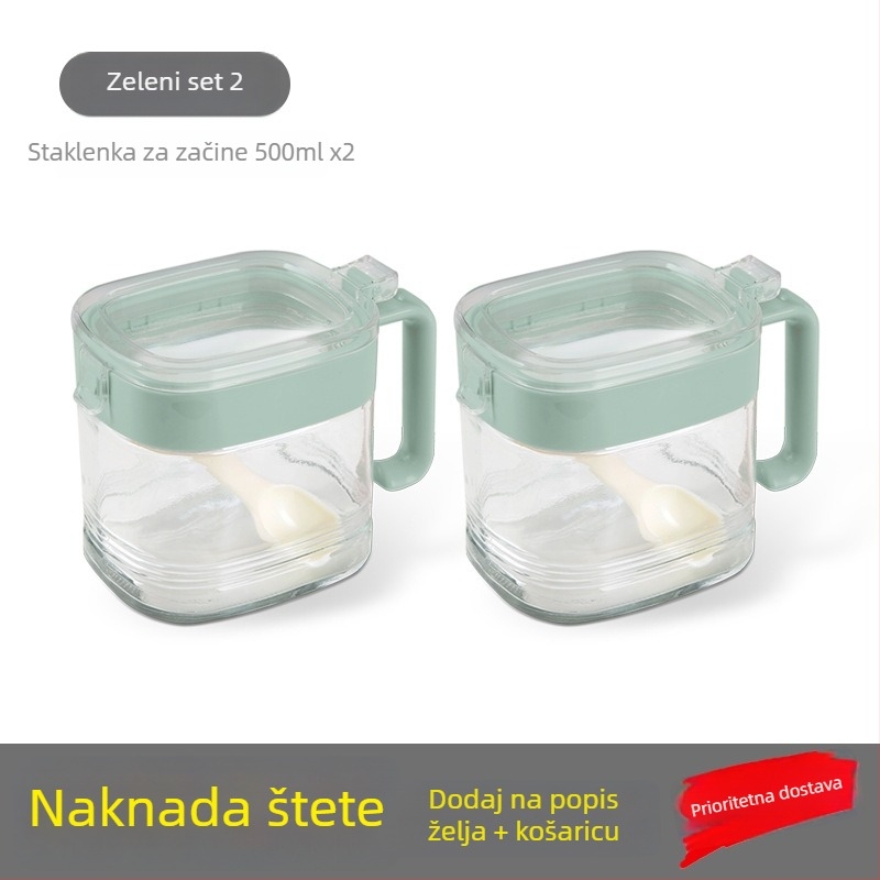 Staklena posuda za sol i začine, 500 g, hermetički zatvorena, otporna na vlagu, kuhinjska posuda