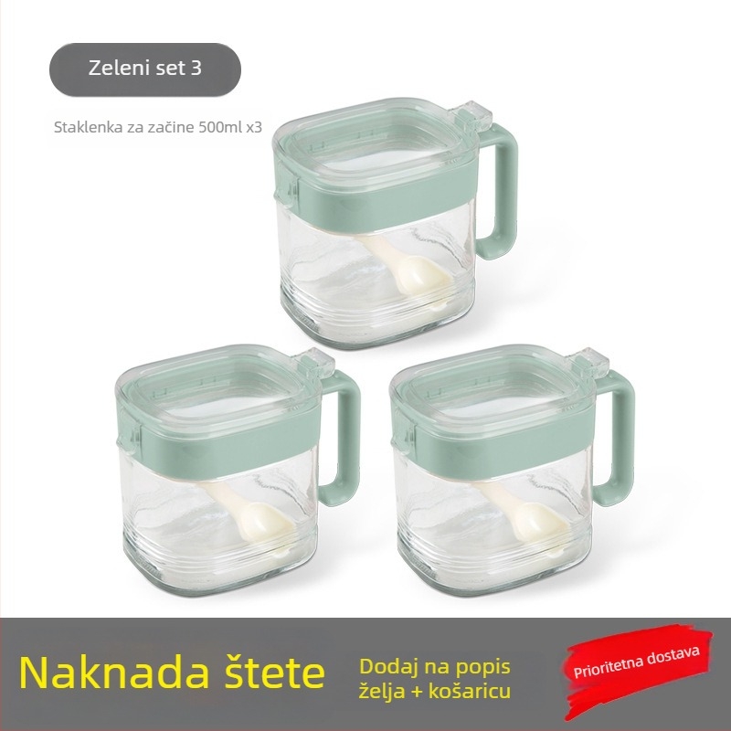 Staklena posuda za sol i začine, 500 g, hermetički zatvorena, otporna na vlagu, kuhinjska posuda