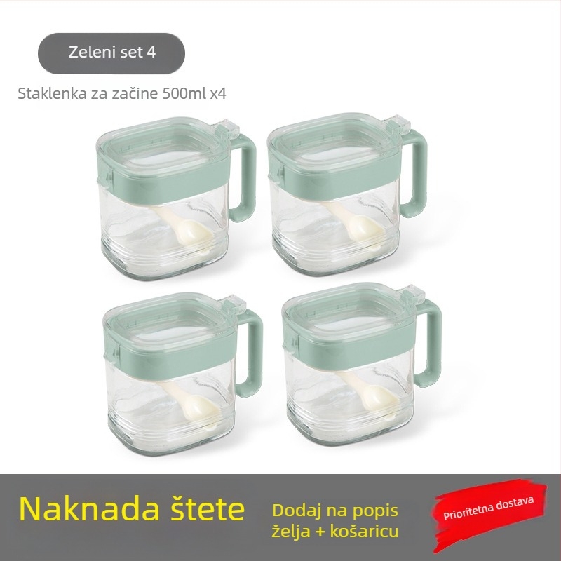 Staklena posuda za sol i začine, 500 g, hermetički zatvorena, otporna na vlagu, kuhinjska posuda