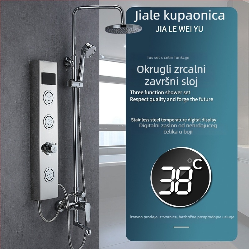 Zidni tuš panel od 304 nehrđajućeg čelika s digitalnim zaslonom i LED svjetlom