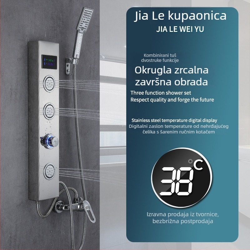 Zidni tuš panel od 304 nehrđajućeg čelika s digitalnim zaslonom i LED svjetlom